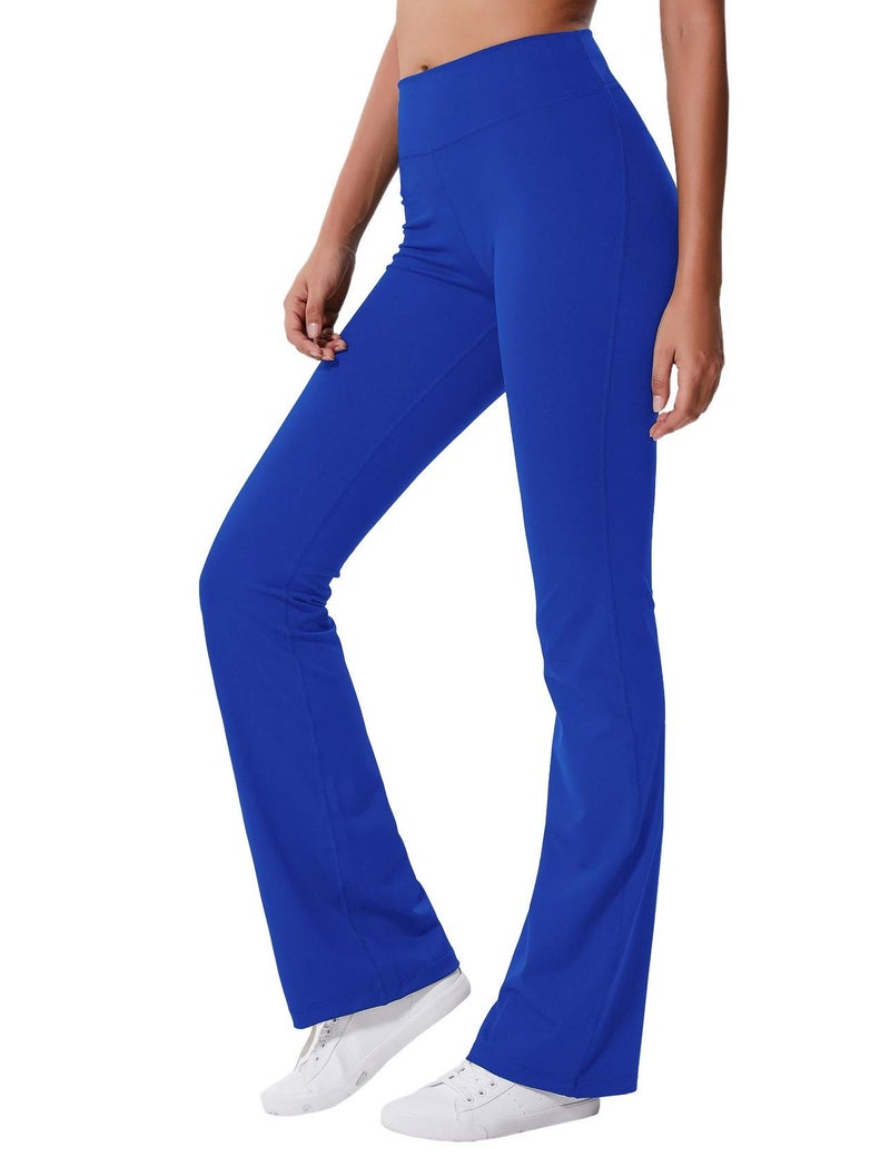 ChinFun Flare Leggings for Women with Pockets Wide Leg Bootcut Dress Yoga Pants Stretchy Formal Office Straight Leg Work Pants Royal Blue Size S - Image 3